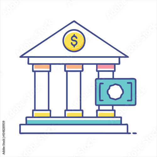 Illustration of a bank building representing finance and banking industry