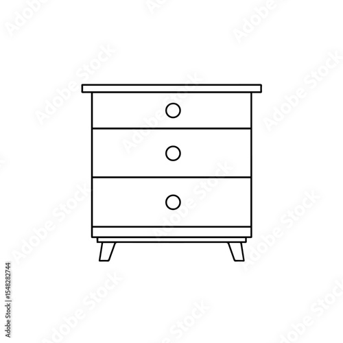 Simple three-drawer chest of drawers with wooden top and tapered legs. Classic dresser with minimalist design, perfect for bedroom or living room.