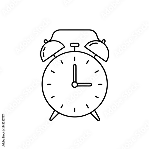Classic alarm clock illustration. Simple line drawing of timepiece showing seven oclock.  This design is perfect for home decor projects, interior design schemes and furniture catalogs.