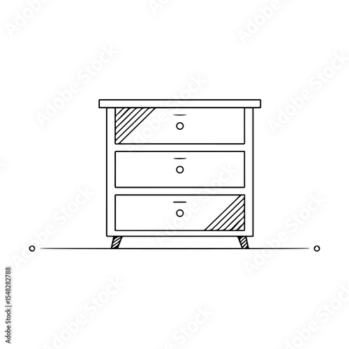 Simple chest of drawers with three drawers and wooden legs.  This minimalist dresser features clean lines and a simple design, perfect for a modern bedroom or living room.