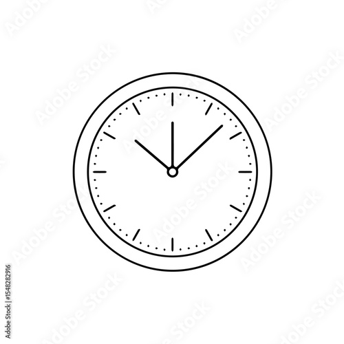 Simple clock design showing three o'clock. Classic round clock face with black minute and hour hands. This simple clock design is perfect for time management apps, websites or presentations.