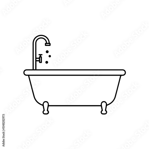 Classic bathtub with faucet and water flowing.  Bathtub features simple lines and elegant design, perfect for bathroom illustrations.  This clean bathtub image is ideal for brochures, websites,