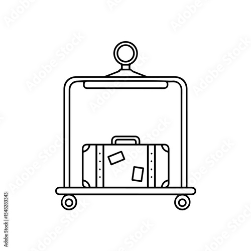 Luggage cart with vintage suitcase. Stylish luggage cart design for hotel, travel agency, or tourism brochures. Simple luggage cart illustration perfect for travel agencies marketing materials.