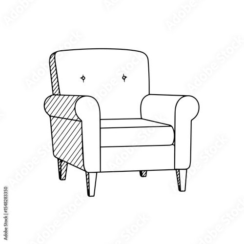 Comfortable armchair sketch for home decor projects. Armchair illustration shows stylish design and cozy atmosphere perfect for living room or bedroom interior design.