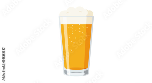 Pint of Golden Beer with Foam, Flat Vector Icon