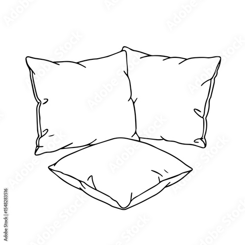 Three decorative pillows, two large and one small, arranged neatly. Pillow design features simple lines and clean aesthetic.  This pillow arrangement is perfect for showcasing home decor or furniture,
