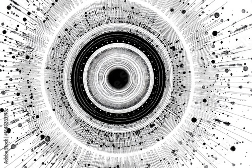 Abstract Ink Circles and Dots Radiating from Center