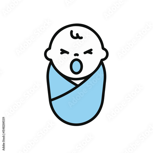 An illustration of a cute baby wrapped in a blue blanket.