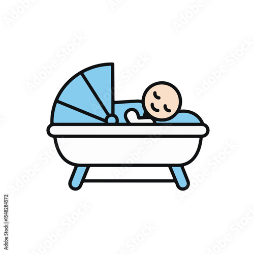 A baby peacefully sleeping in a baby carriage.