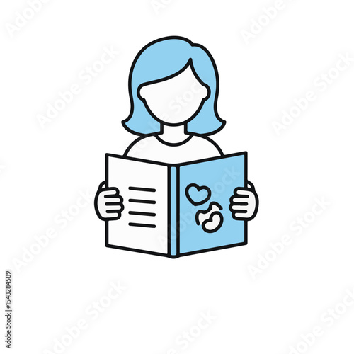 A person reading book with a heart and baby illustration