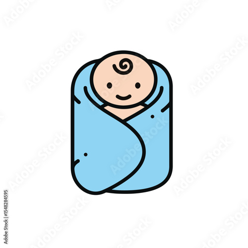 Adorable illustration of a newborn baby wrapped in a cozy blue blanket.