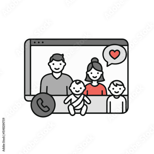 Family video call with the heart symbol, a loving connection.