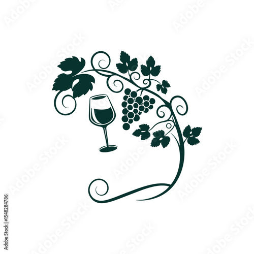 Elegant dark green wine glass and grapevine illustration design