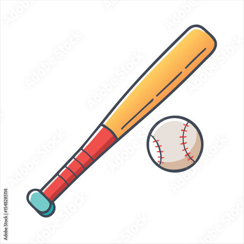 Baseball bat and ball, cartoon vector illustration for baseball games