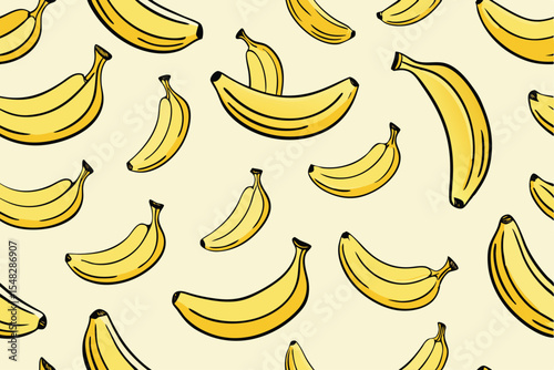  Vector seamless yellow banana pattern.