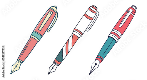 Three stylish fountain pens illustration design