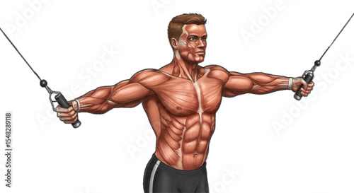 muscular man with cross cable gym machine 
