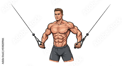 Cable cross over gym machine man doing workout 