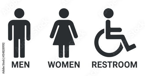 Simple restroom signs for men women and disabled access