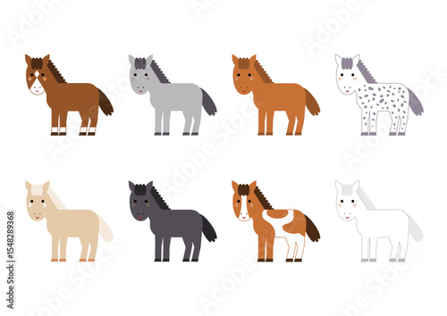 かわいい馬の品種のイラストセット
