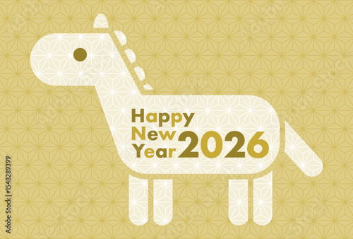 和柄背景に馬アイコンの2026年午年年賀状