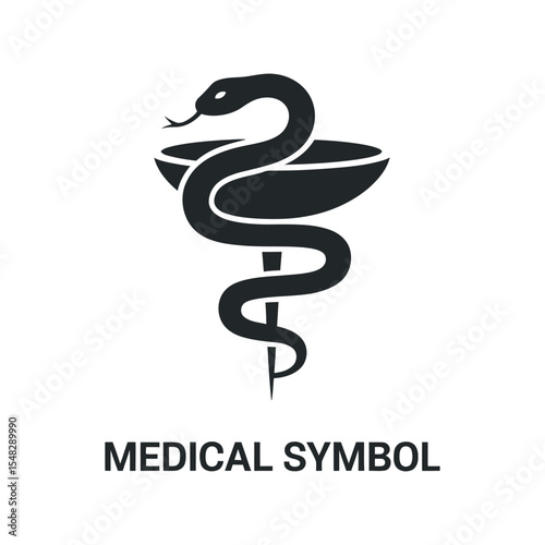 Simple black and white medical symbol of a snake coiled around a bowl