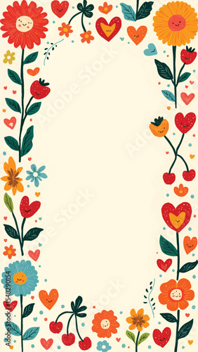 Wallpaper Mural Whimsical floral frame with hearts and smiling faces Torontodigital.ca