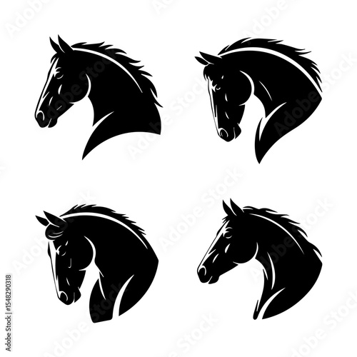 Vector silhouette of a horse head set design