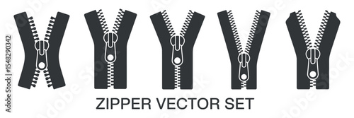 Set of Different Zipper Styles in a Monochrome Vector Illustration