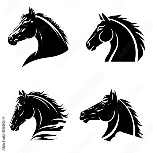 Vector silhouette of a horse head set design
