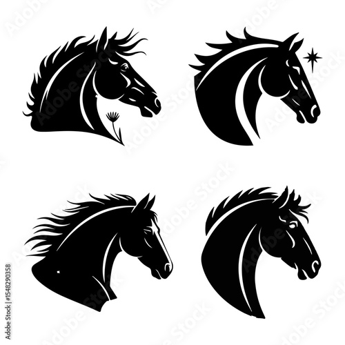 Vector silhouette of a horse head set design