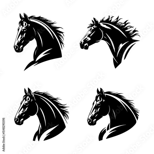 Vector silhouette of a horse head set design