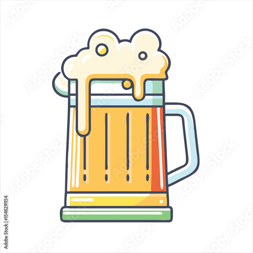 A cartoon illustration of a beer mug with foam overflowing over the edge
