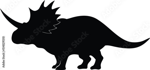 Triceratops with three horns and large frilled head in strong stance silhouette Vector