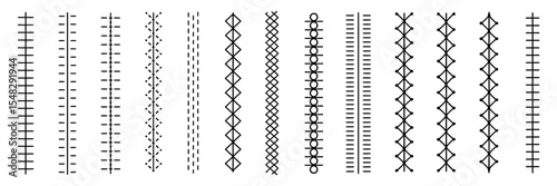 Set of decorative vertical stitching patterns for design elements