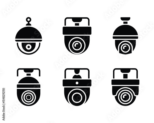Security Camera Icons: A set of meticulously crafted black security camera icons, embodying protection, surveillance, and vigilance, perfect for designs related to safety and monitoring.