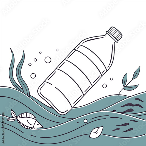 plastic bottle in ocean water pollution icon-isolated