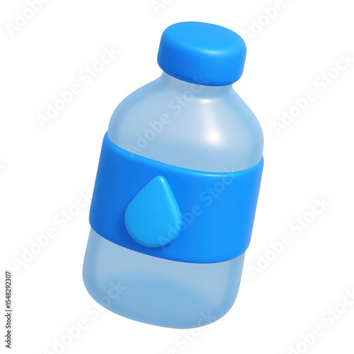 3d plastic bottle icon with a blue cap and water droplet design, suitable for representing hydration concepts and eco-friendly packaging solutions in digital projects