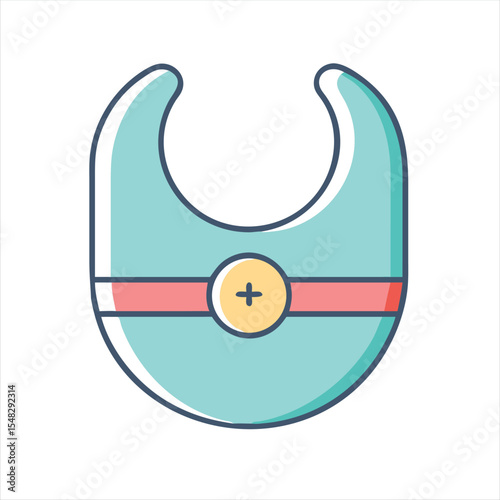 Cute light blue baby bib with a pink stripe and yellow button