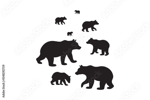 Bear Silhouette Vector Set of Wild Animal Icons