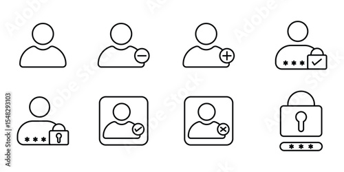 user icon set, and account symbols in line style, featuring profile, profile, status, and security features, group, for UI and web interfaces.
