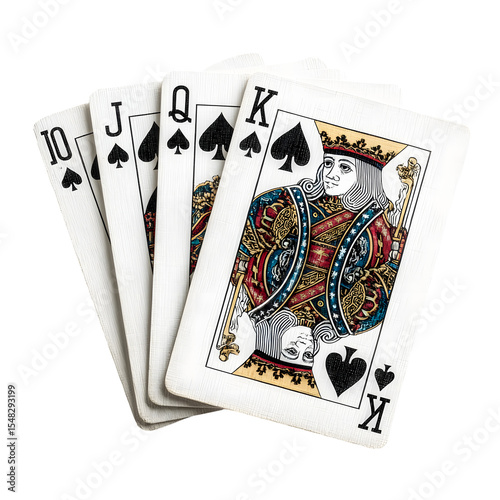 Royal flush of spades playing cards isolated on transparent background