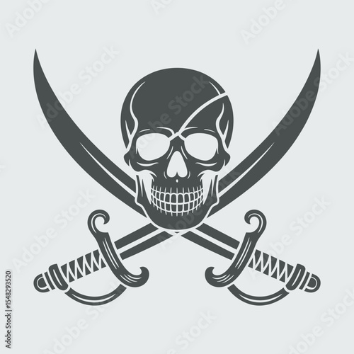 Vintage Style Pirate Skull with Crossed Swords Graphic Design