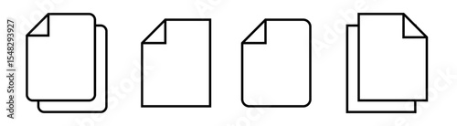 Minimalist flat document icon set in outline style showing four different types of file formats, ideal for user interface design, apps, web, and software illustration in EPS 10 vector format.
