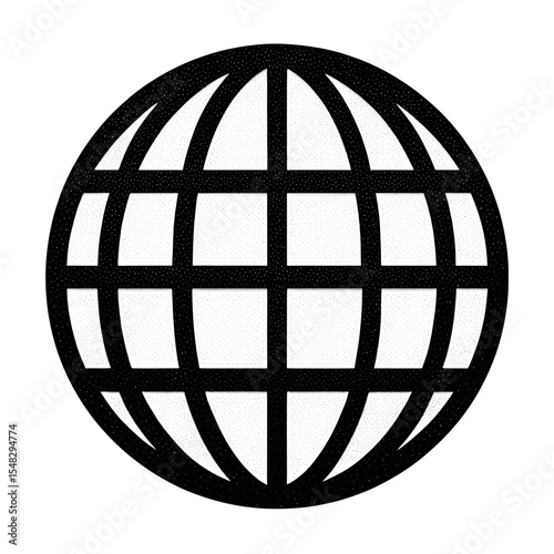 A black and white globe icon is isolated on transparent background