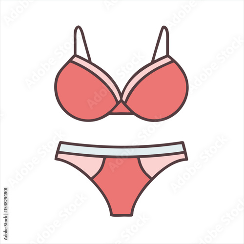 Illustration of a twopiece swimsuit set in red and pink tones