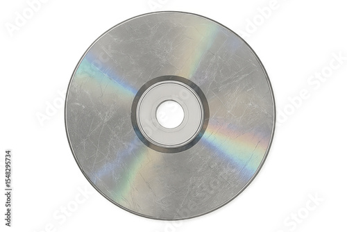 Scratched cd showing rainbow reflections on transparent background