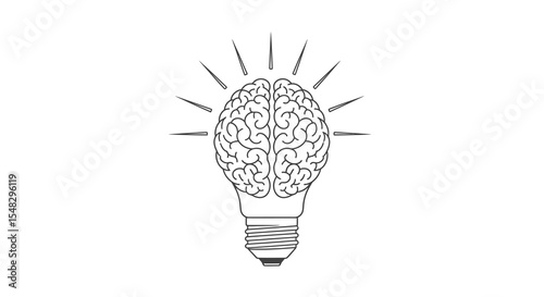 Creative Brain Idea: Light Bulb with Brain Inside, Concept Illustration.