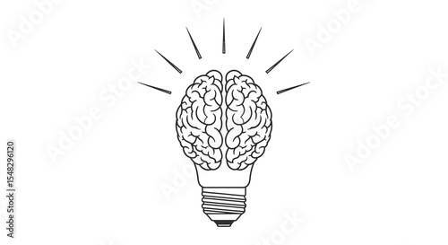 Creative Brain Idea: Light Bulb with Brain Inside, Concept Illustration
