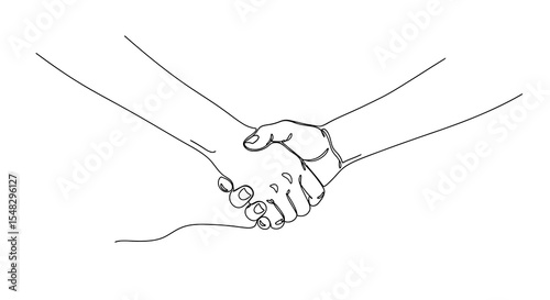 Continuous Line Drawing of Two Hands Shaking in Agreement